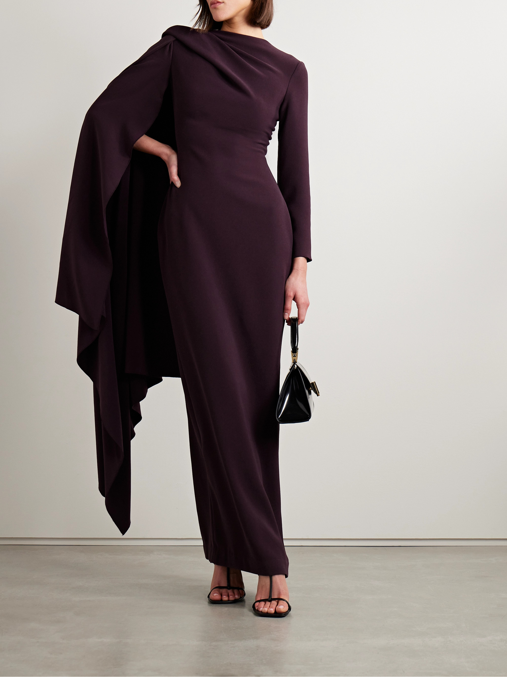 Solace London Lydia one-sleeve cape-effect cady maxi dress