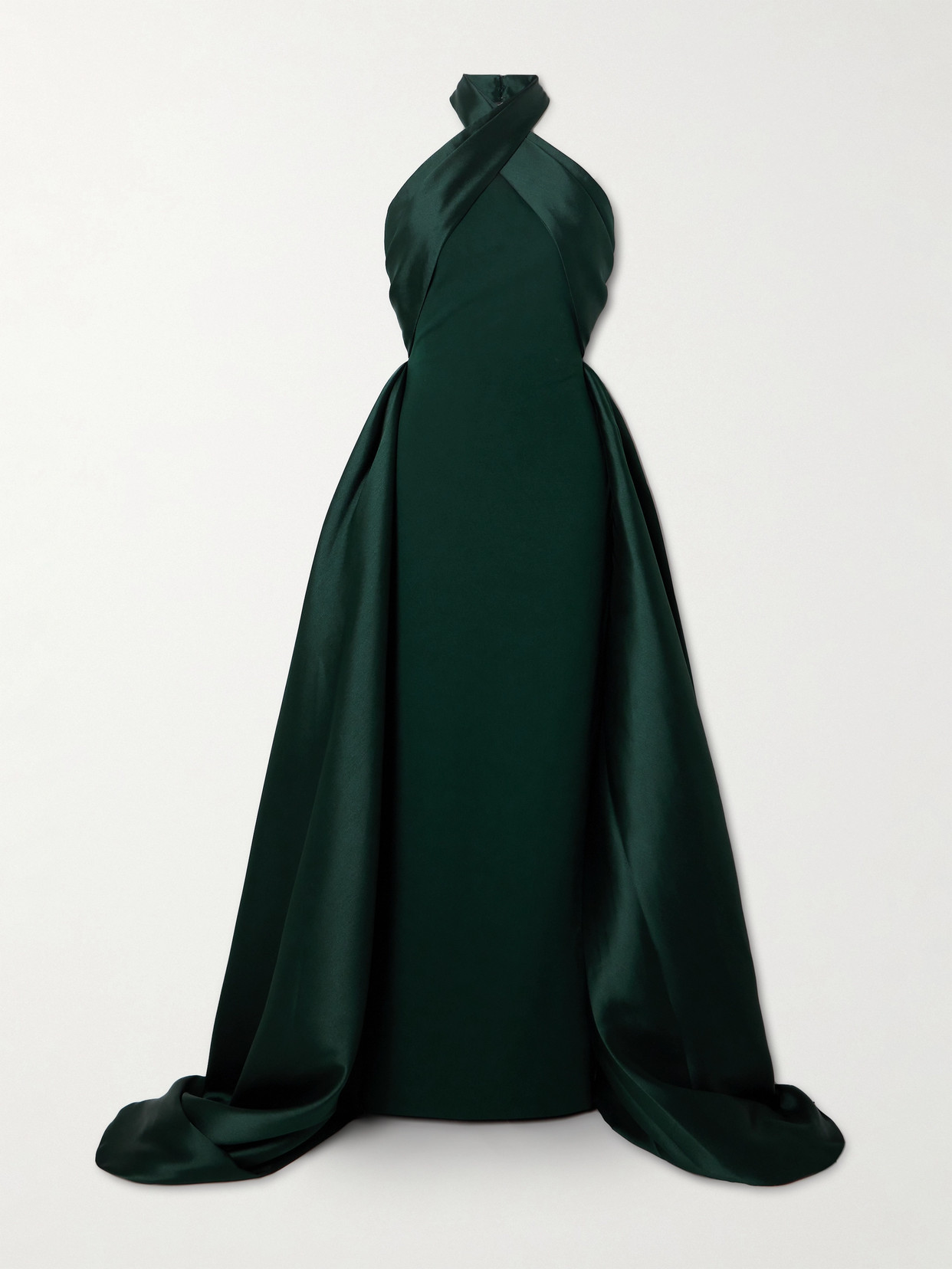 Solace London Rumi Satin-twill And Crepe Halterneck Gown In Green