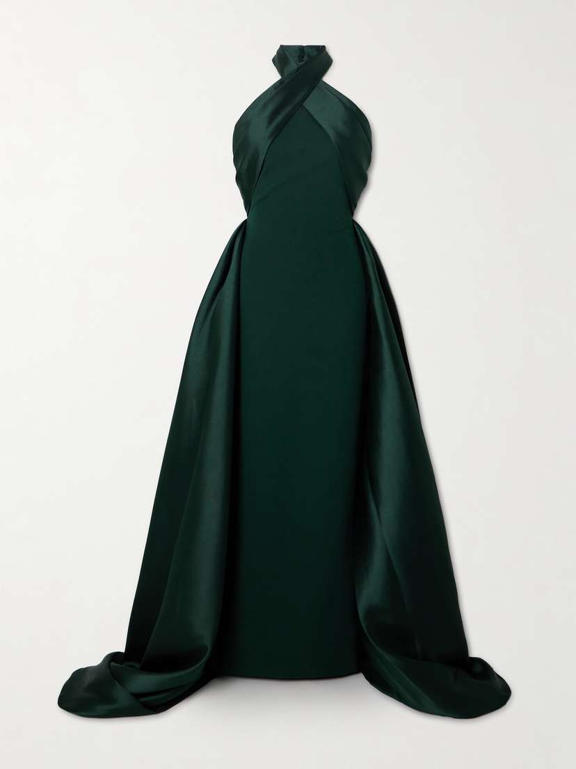 Solace London Rumi Satin-twill And Crepe Halterneck Gown