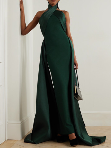 Solace London Rumi satin-twill and crepe halterneck gown