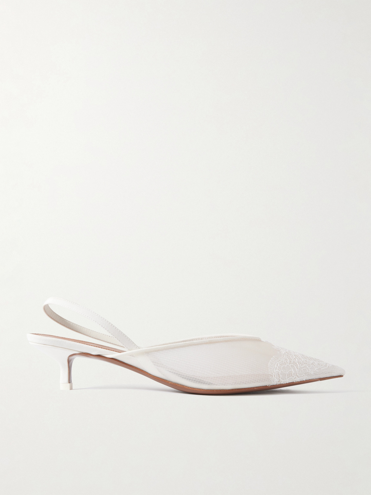 NEOUS - Irena Satin And Lace-trimmed Mesh Slingback Pumps - Cream