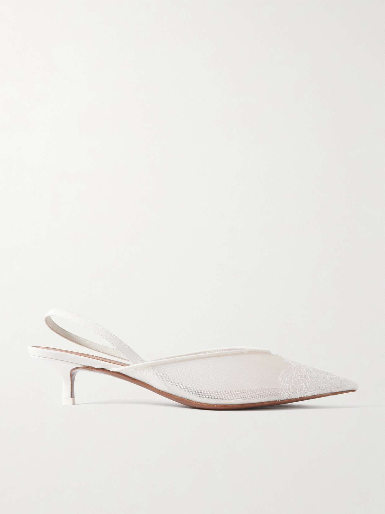 Neous Irena Satin And Lace-trimmed Mesh Slingback Pumps In Cream