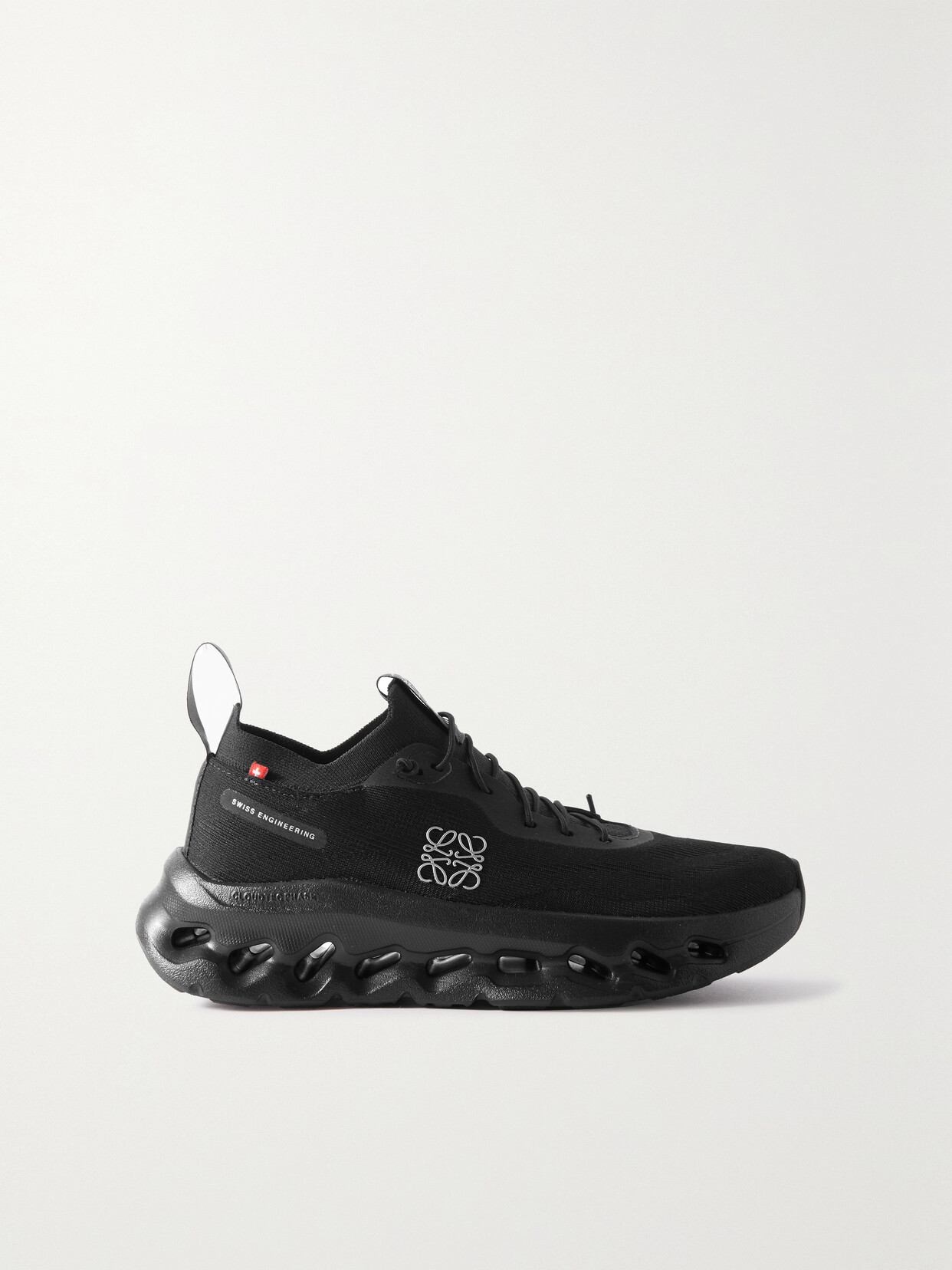 Shop Loewe + On Cloudtilt Stretch Recycled-knit Sneakers In Black