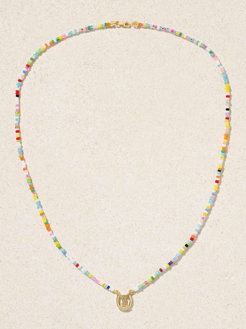 Established Ride Or Die 14-karat Gold And Enamel Beaded Necklace