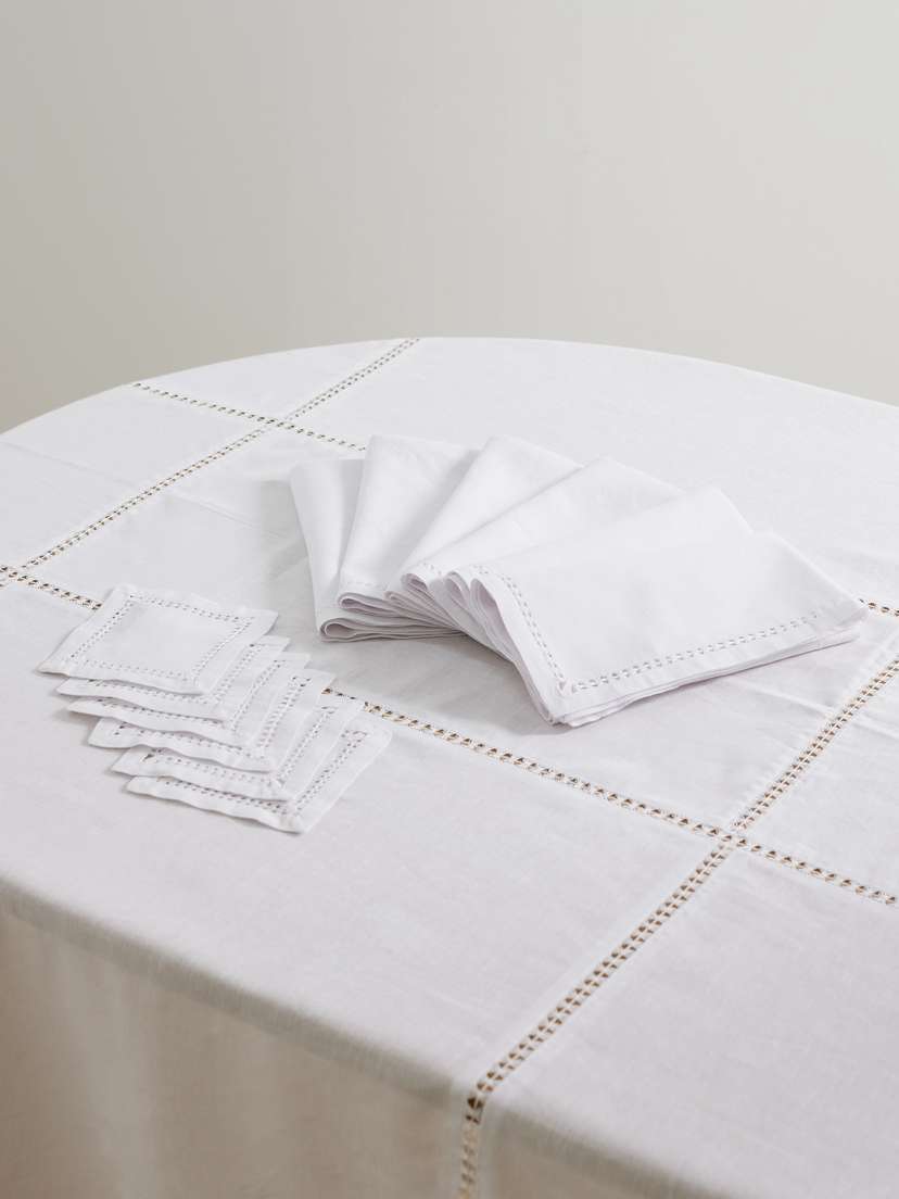 Gohar World The Well Dressed Table Lace-trimmed Cotton And Linen-blend Tablecloth And Set Of Six Dinner And Cocktail Napkins