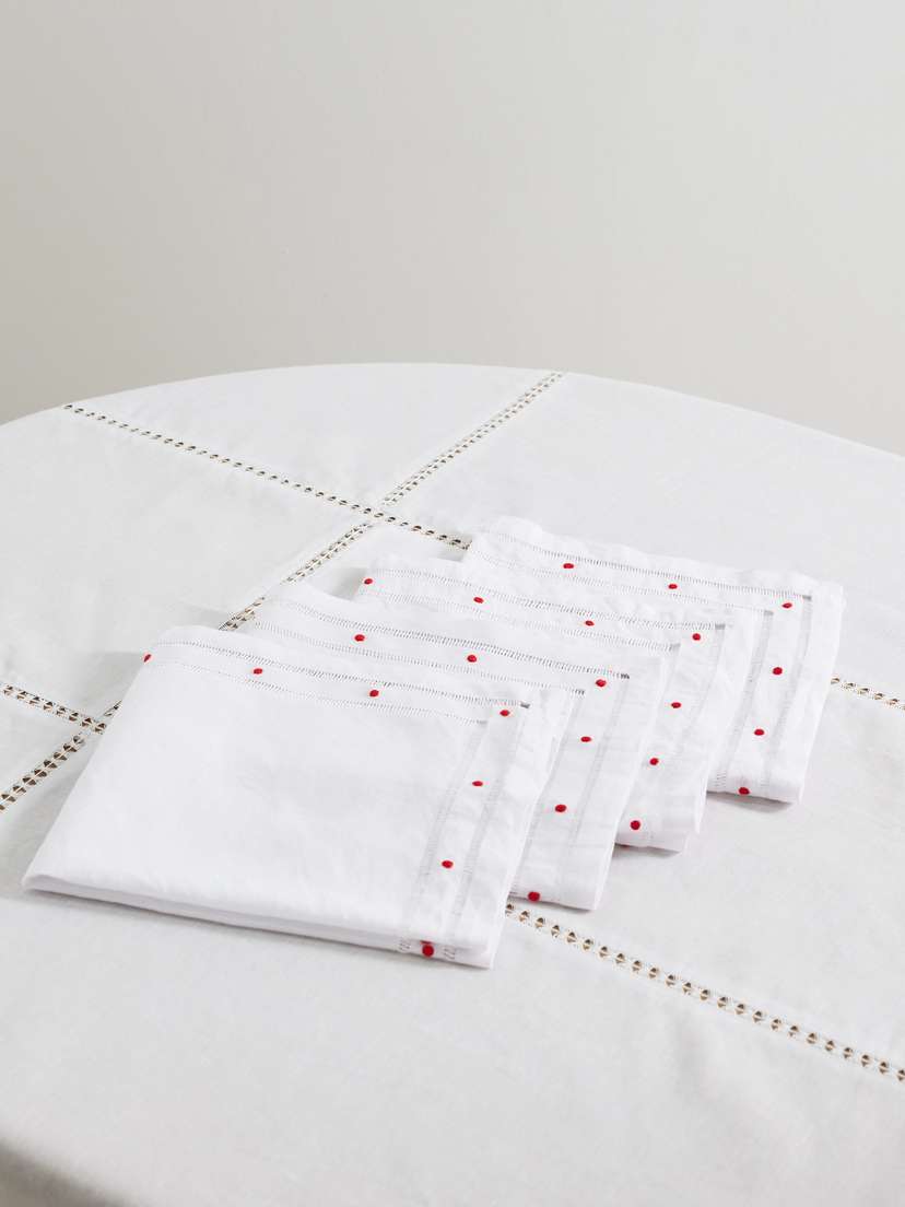 Gohar World Set Of Four Embroidered Linen And Cotton-blend Napkins
