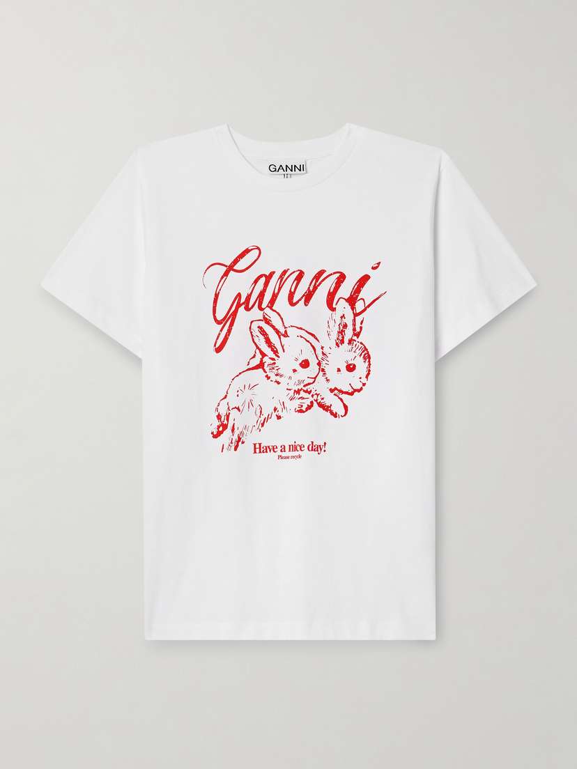 Ganni Printed Organic Cotton-jersey T-shirt
