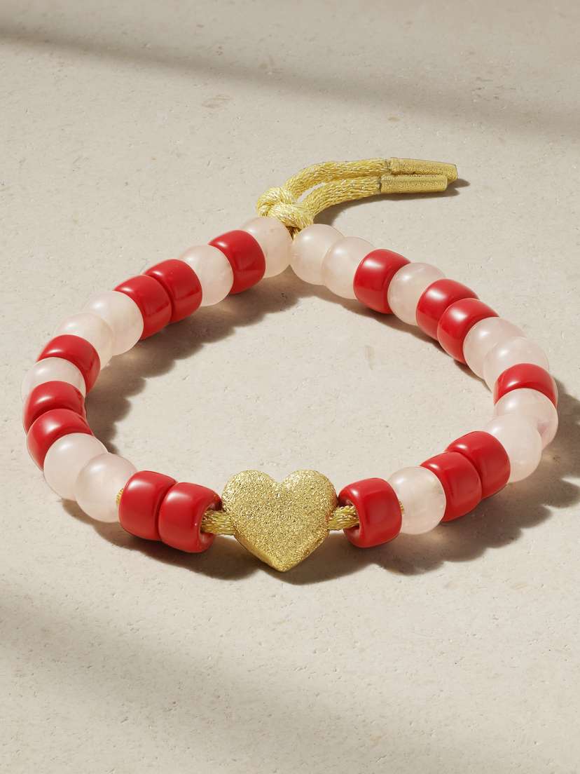 Carolina Bucci Forte Beads Love 18-karat Gold, Lurex, Quartz And Coral Bracelet