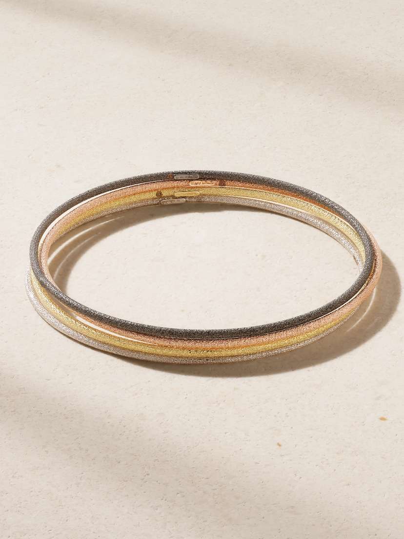 Carolina Bucci Florentine Set Of Four 18-karat Yellow, Rose, White And Blackened Gold Bracelets