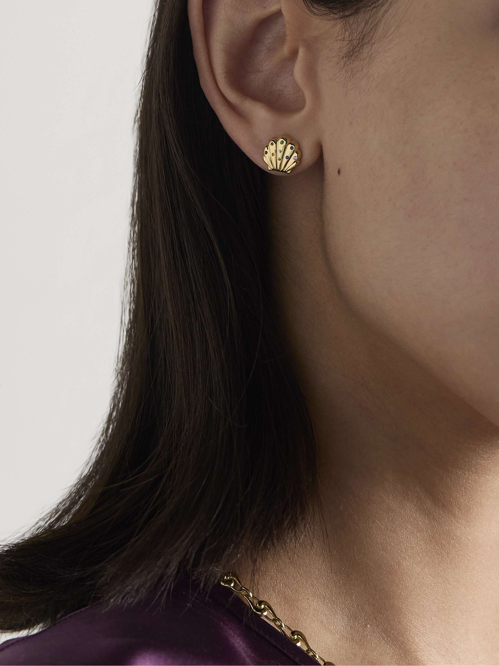 BRENT NEALE Shell 18-karat gold, sapphire and emerald earrings