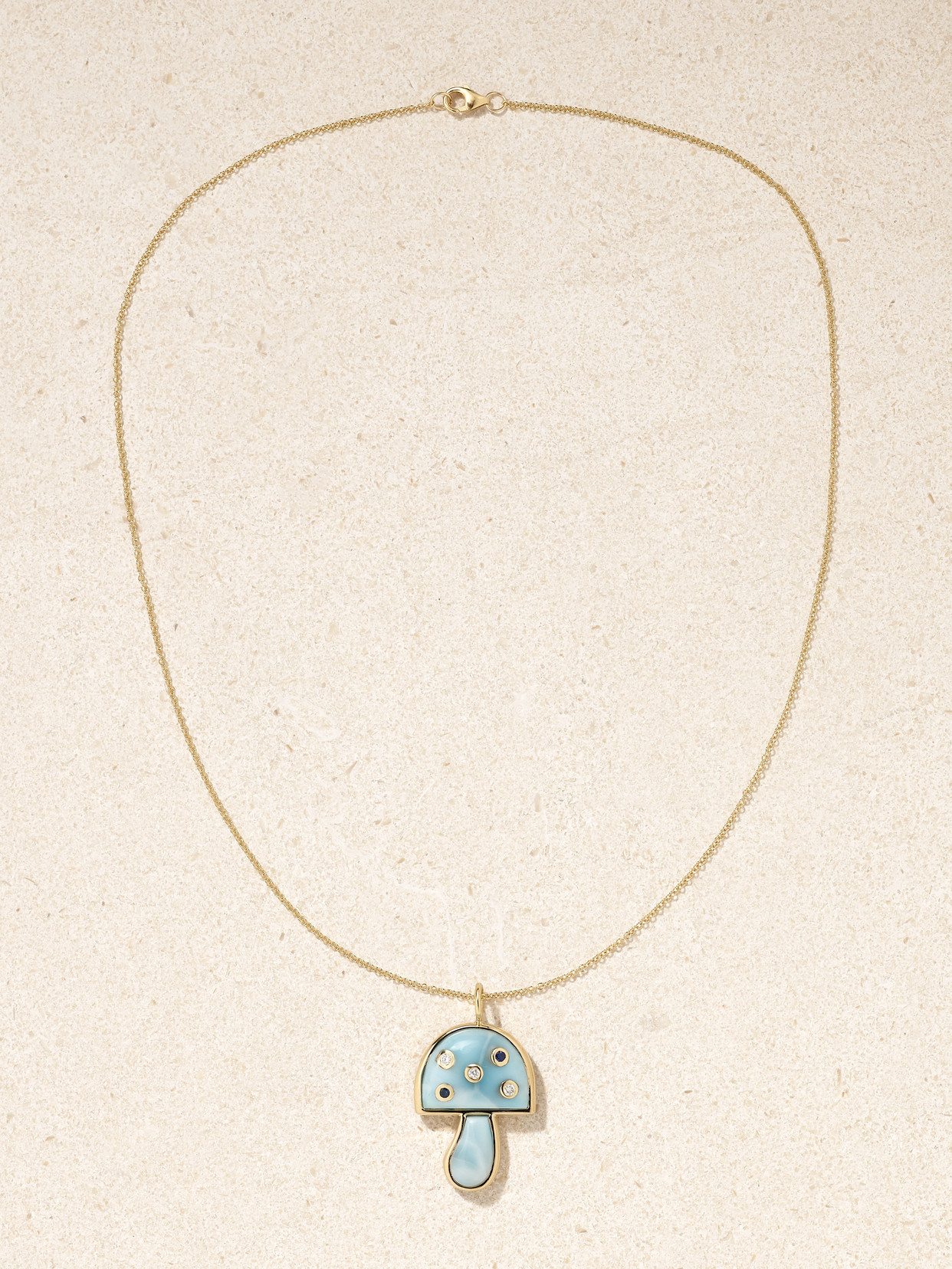 Brent Neale Mini Mushroom 18-karat Gold, Larimar And Diamond Necklace In Gold