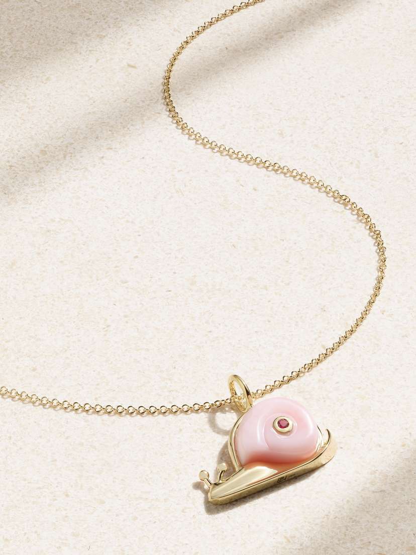 Brent Neale Small Snail 18-karat Gold, Opal And Sapphire Necklace