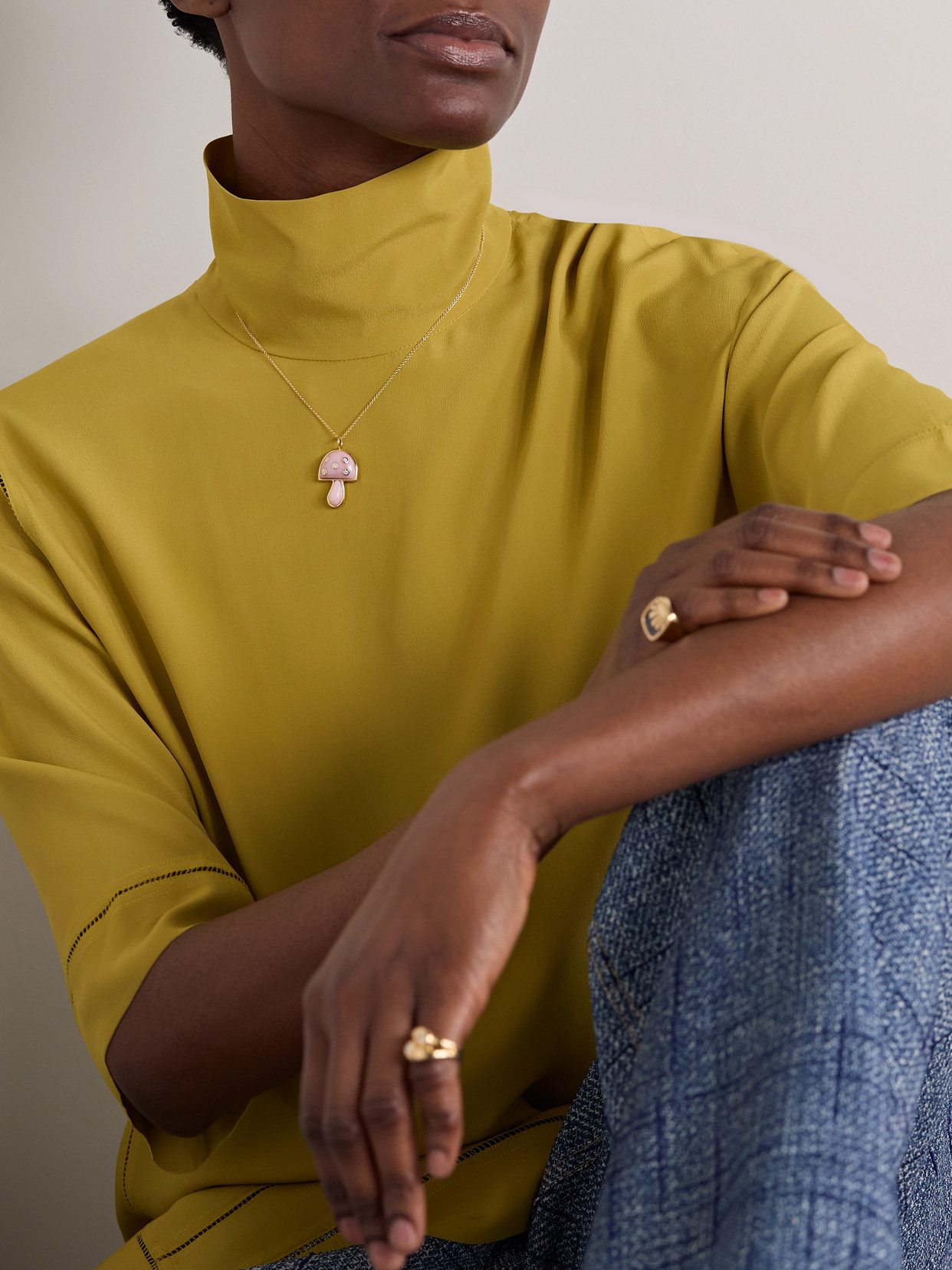 Brent Neale Mini Mushroom 18-karat Gold, Opal And Diamond Necklace In Gold