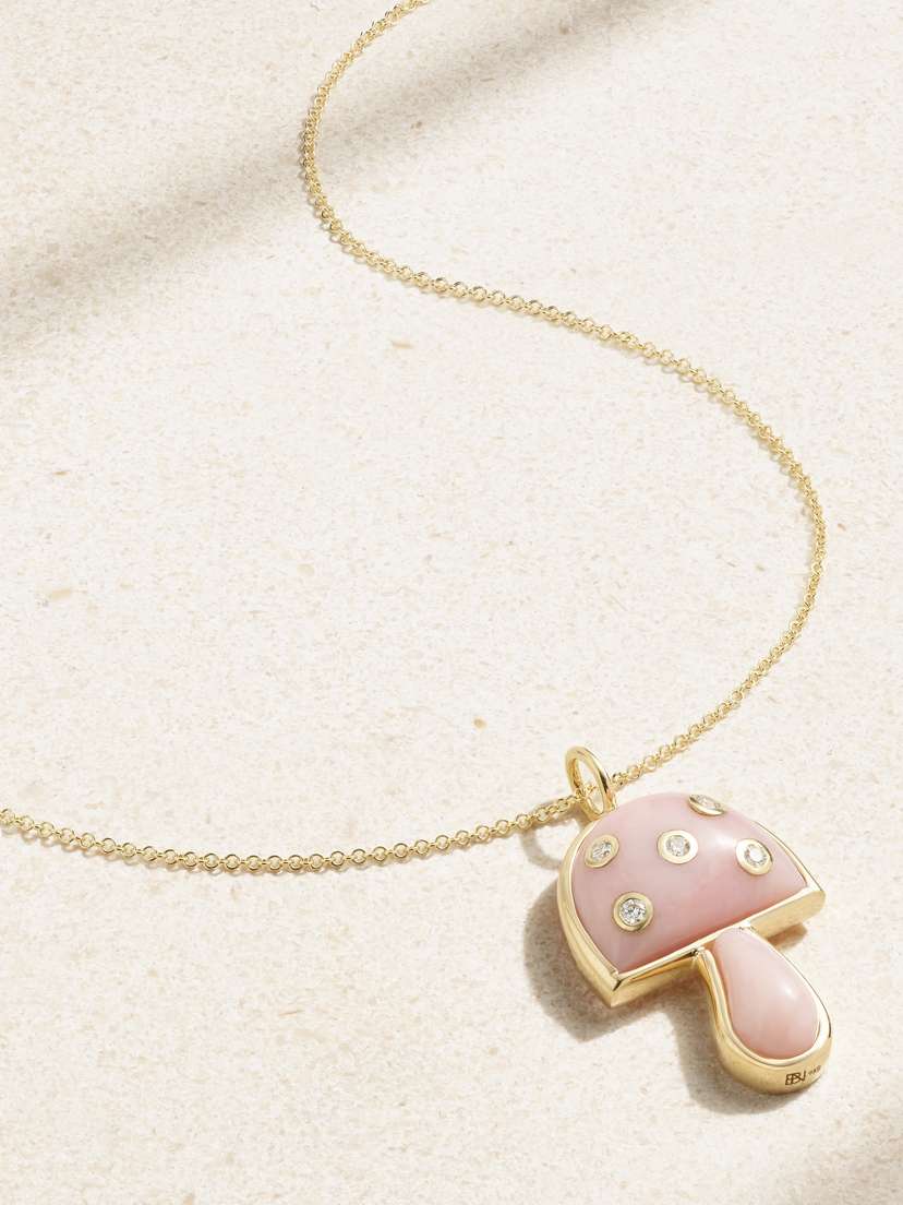 Brent Neale Mini Mushroom 18-karat Gold, Opal And Diamond Necklace