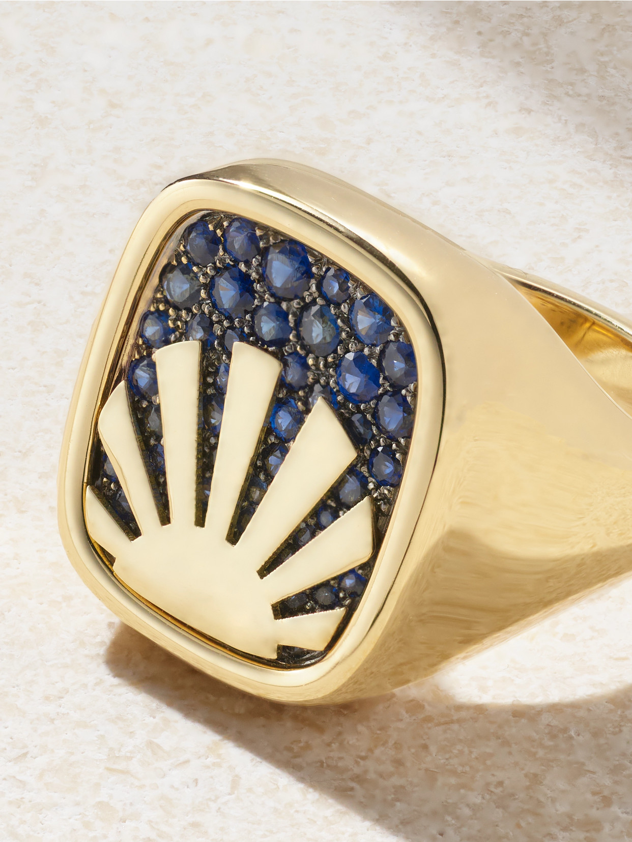 Shop Brent Neale Mini Sunset 18-karat Gold Sapphire Signet Ring