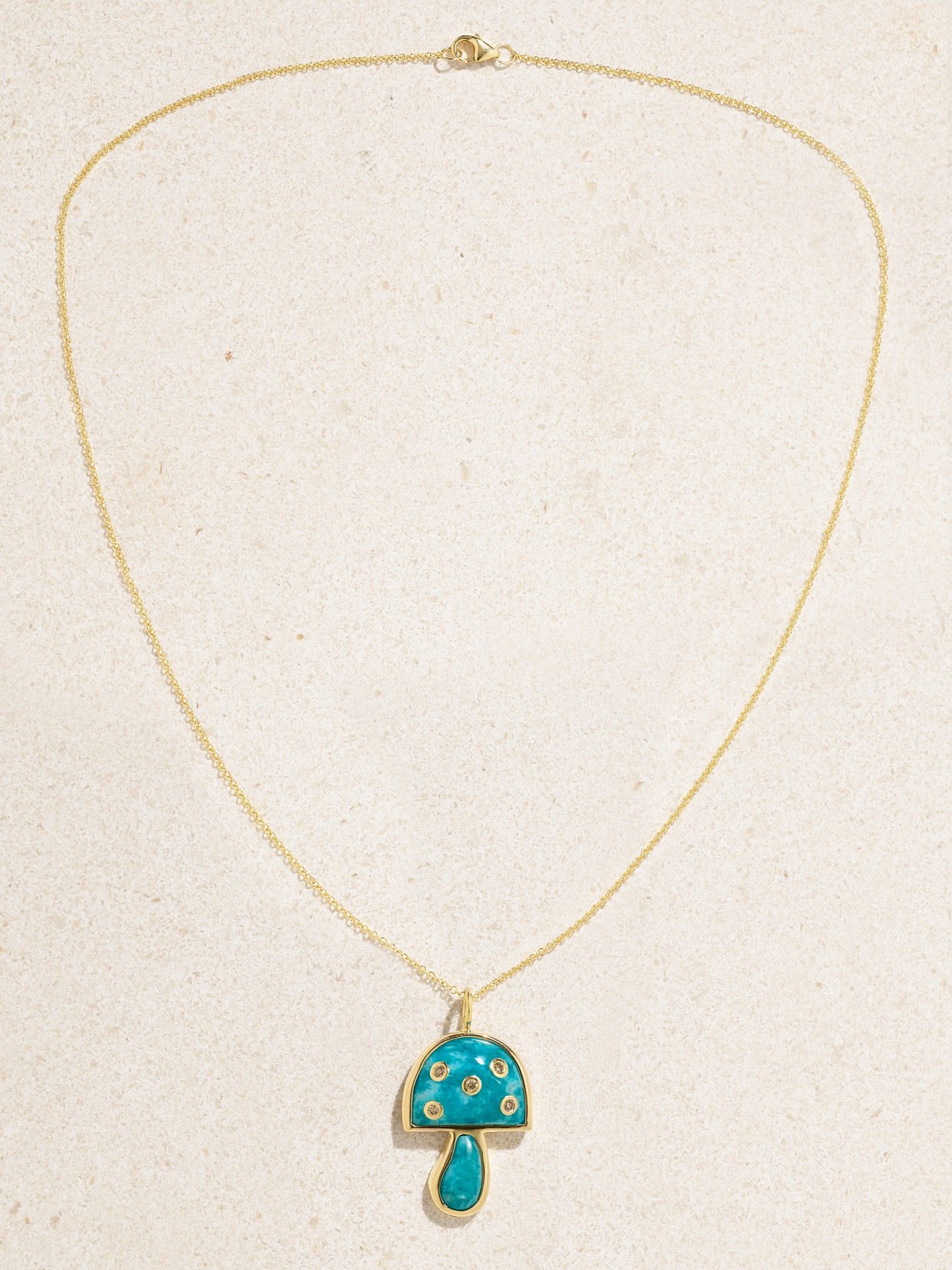 Shop Brent Neale Mini Mushroom 18-karat Gold, Amazonite And Diamond Necklace