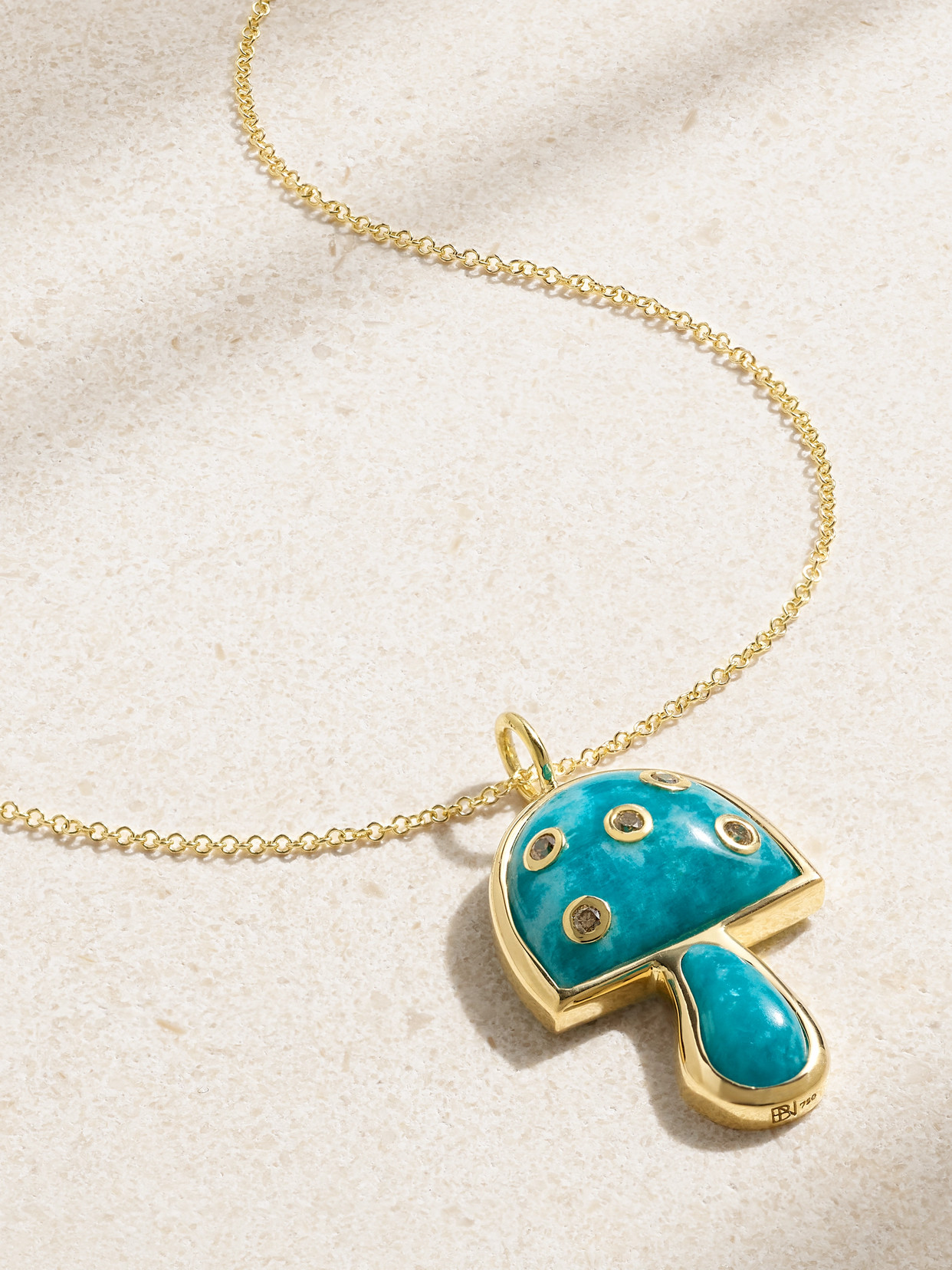 Brent Neale Mini Mushroom 18-karat Gold, Amazonite And Diamond Necklace