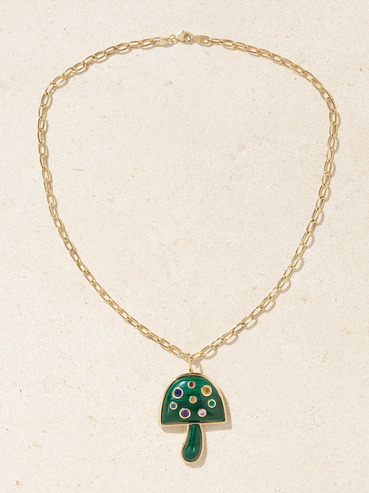 Brent Neale Magic Mushroom Large 18-karat Gold, Malachite And Sapphire Necklace In Gold