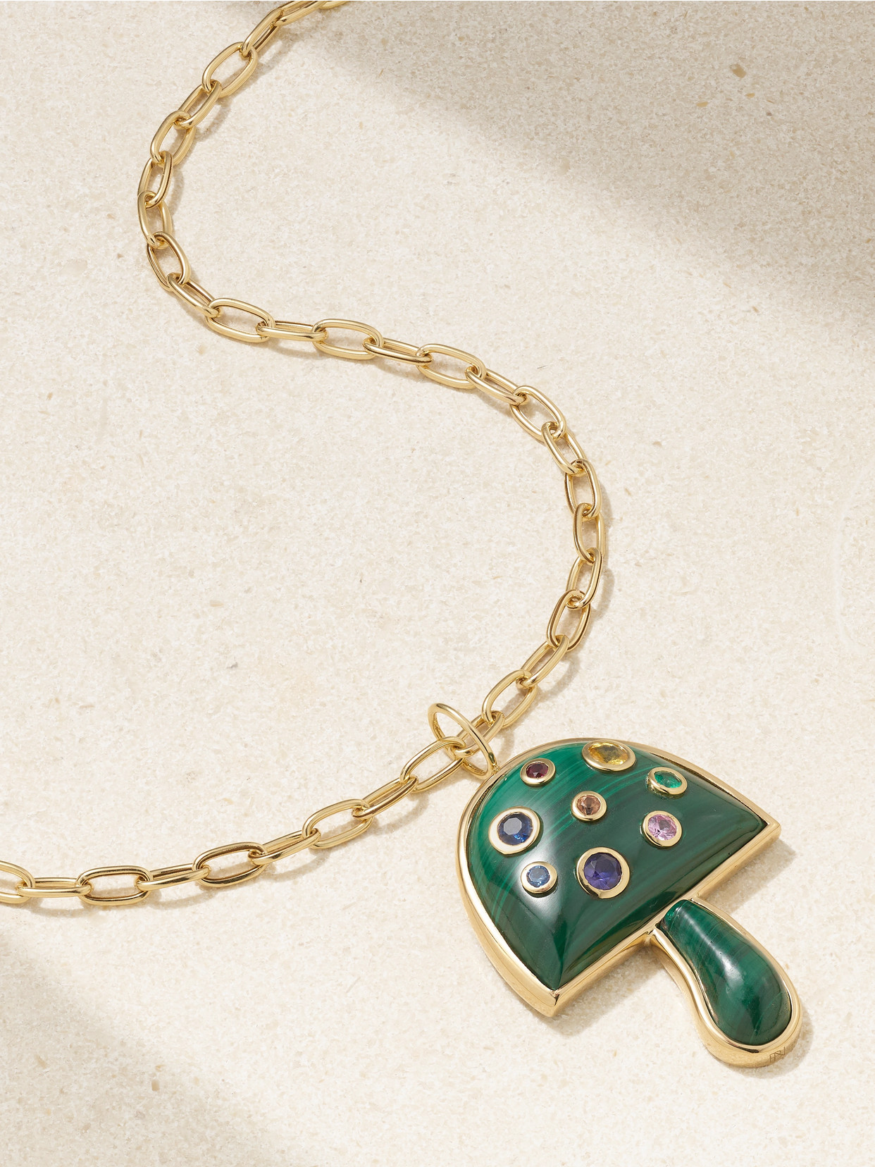 Brent Neale Magic Mushroom Large 18-karat Gold, Malachite And Sapphire Necklace In Green