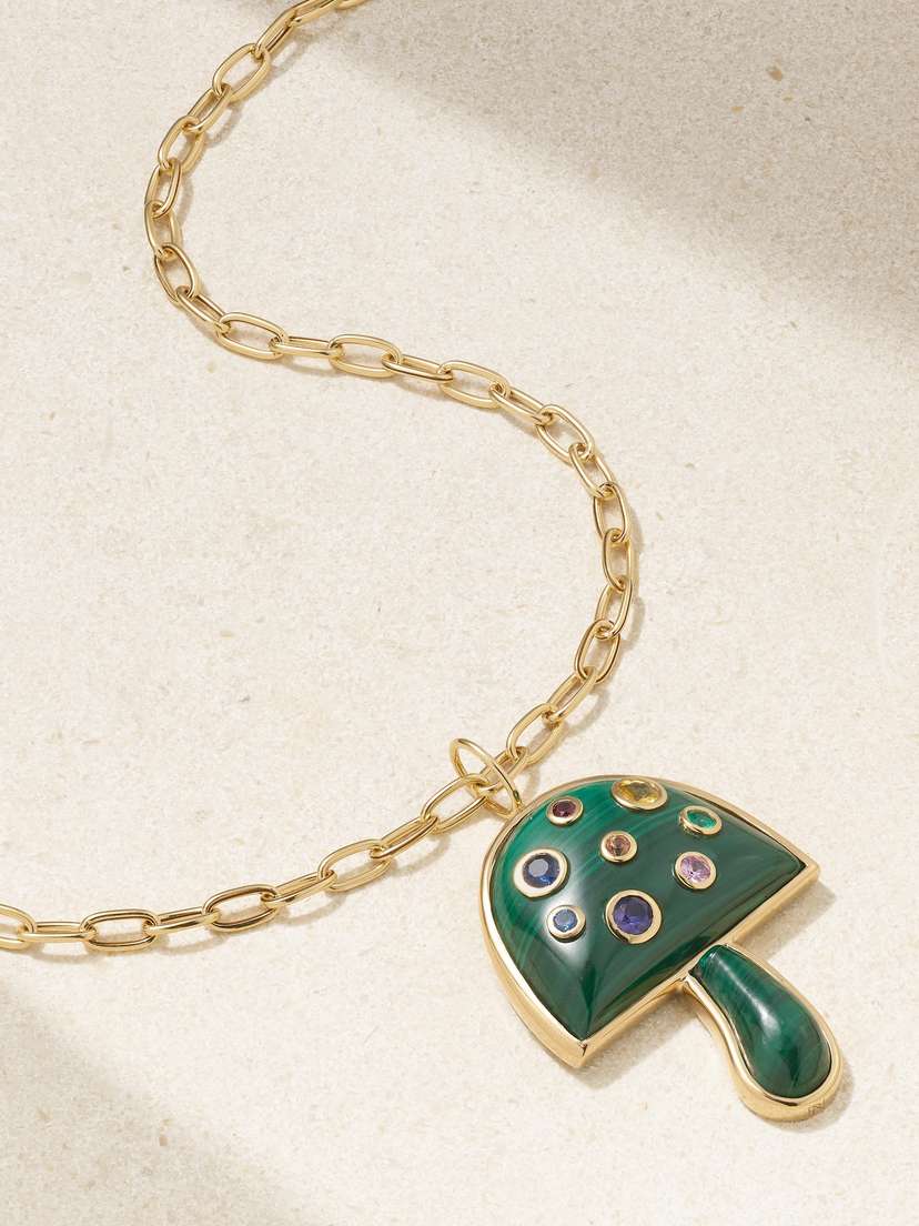 Brent Neale Magic Mushroom Large 18-karat Gold, Malachite And Sapphire Necklace