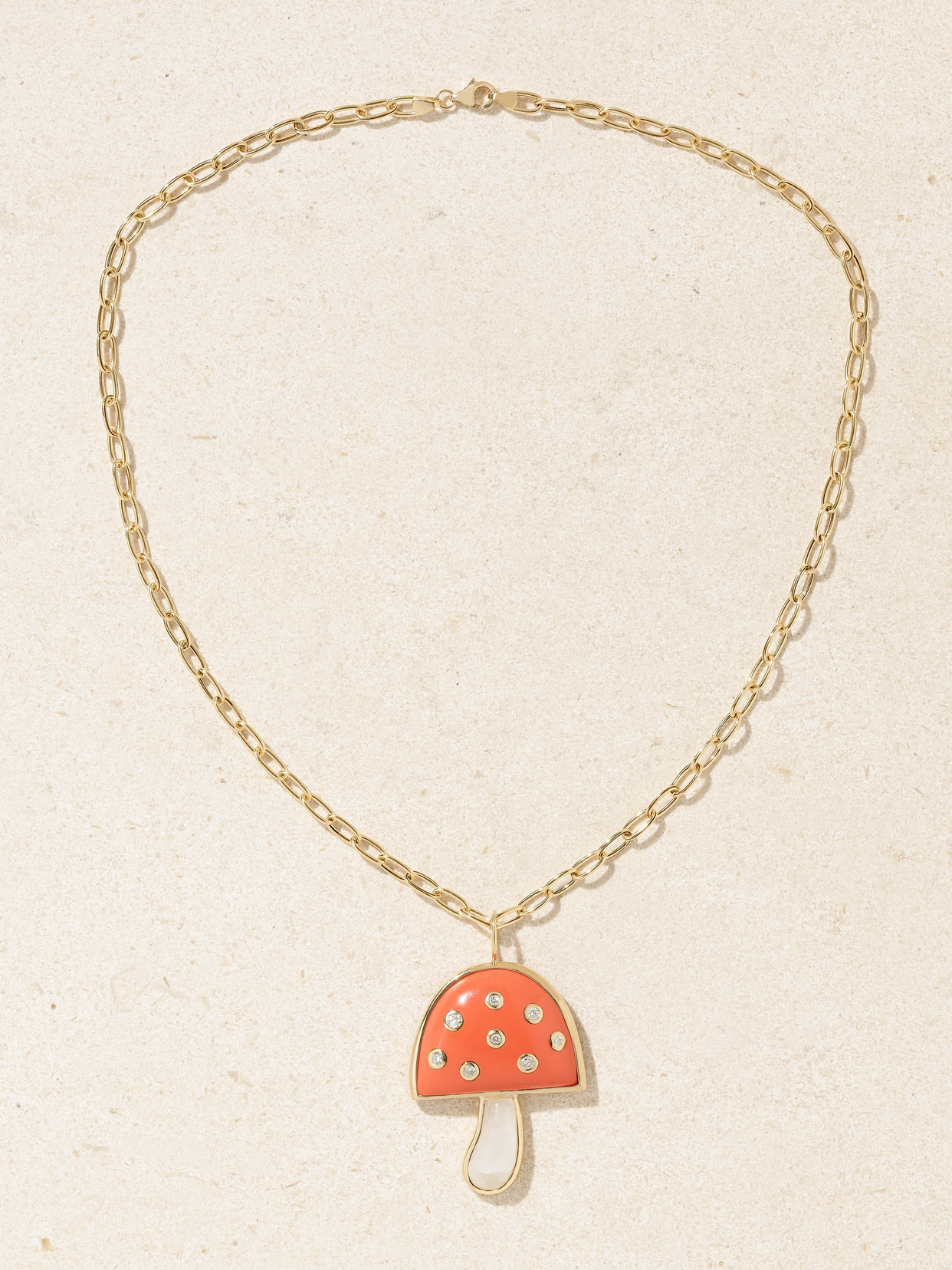Shop Brent Neale Magic Mushroom Large 18-karat Gold Multi-stone Necklace In Orange