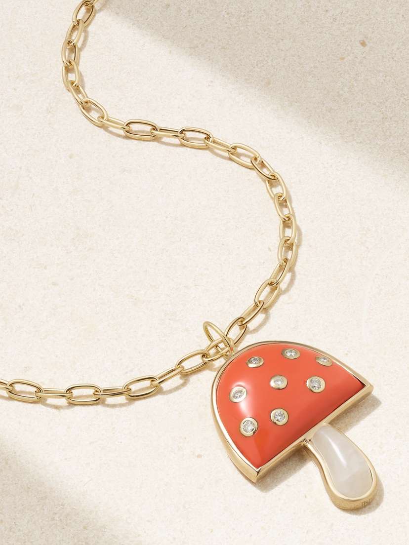 Brent Neale Magic Mushroom Large 18-karat Gold Multi-stone Necklace