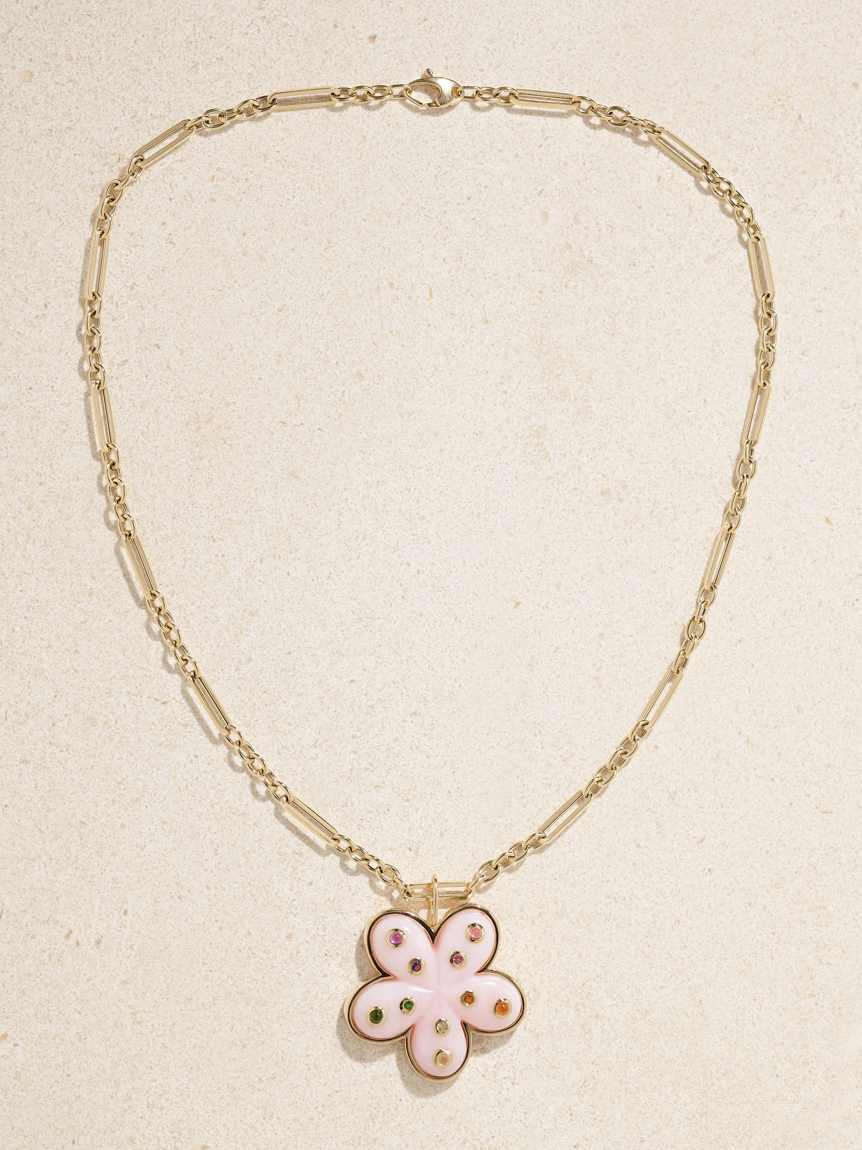 Brent Neale Petal Flower 18-karat Gold, Opal And Sapphire Necklace In Gold