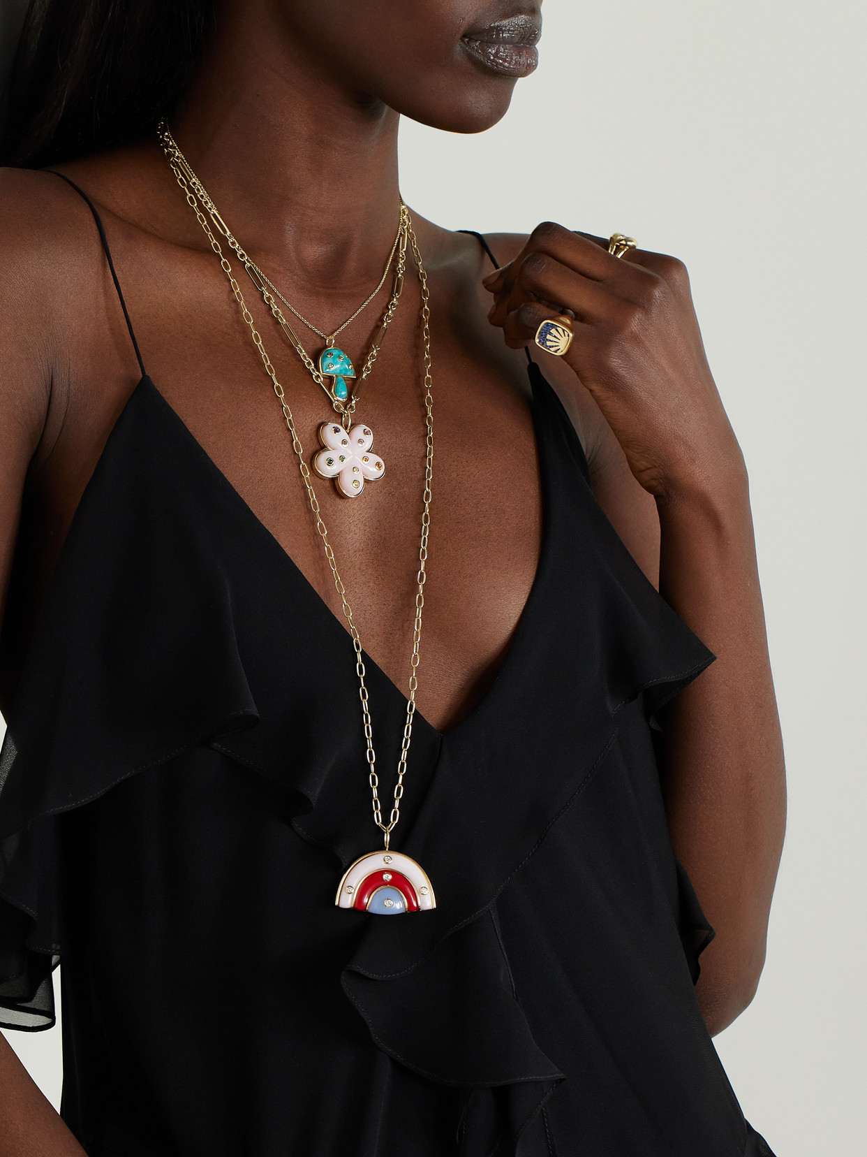 Brent Neale Petal Flower 18-karat Gold, Opal And Sapphire Necklace In Gold