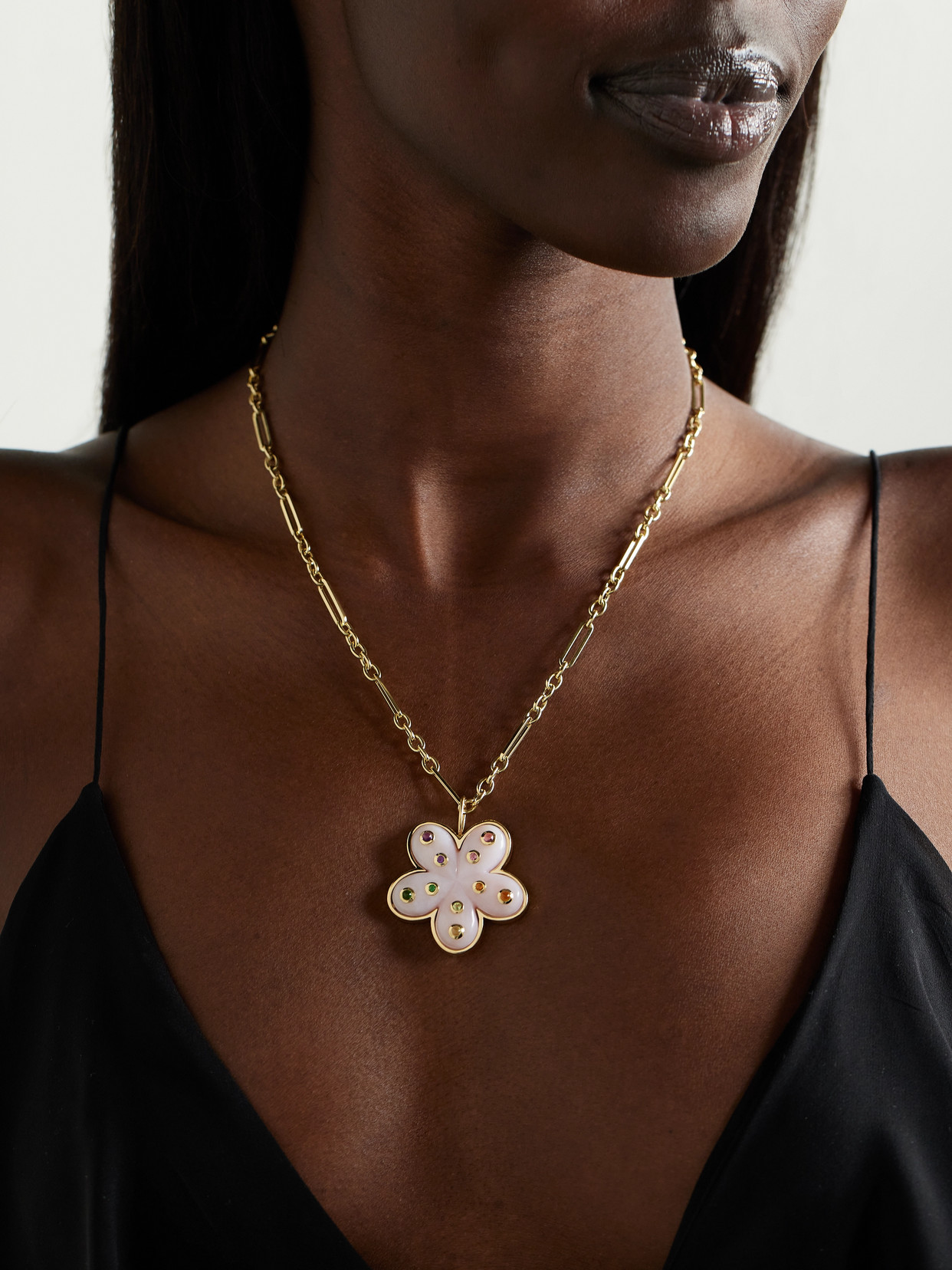 Brent Neale Petal Flower 18-karat Gold, Opal And Sapphire Necklace In Gold
