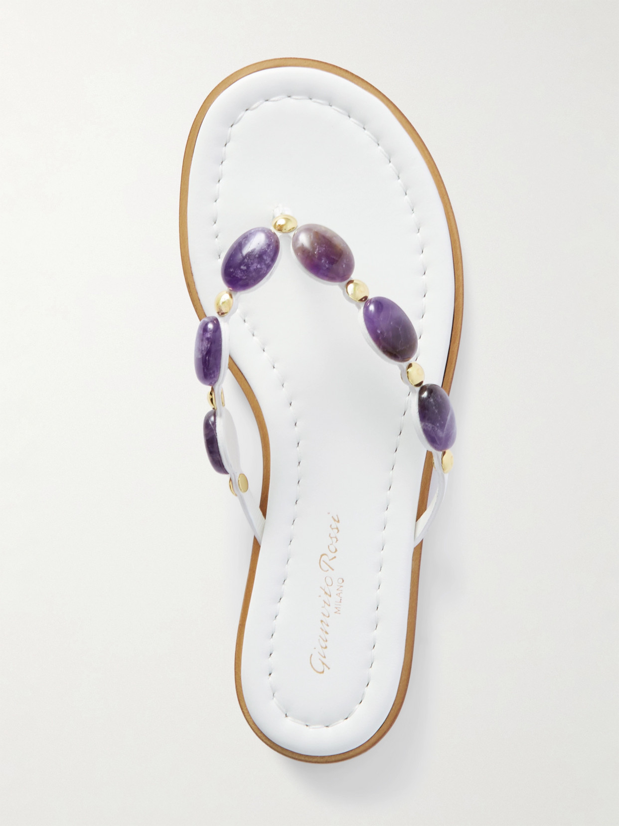 Gianvito Rossi Shanti Embellished Leather Flip Flops In White
