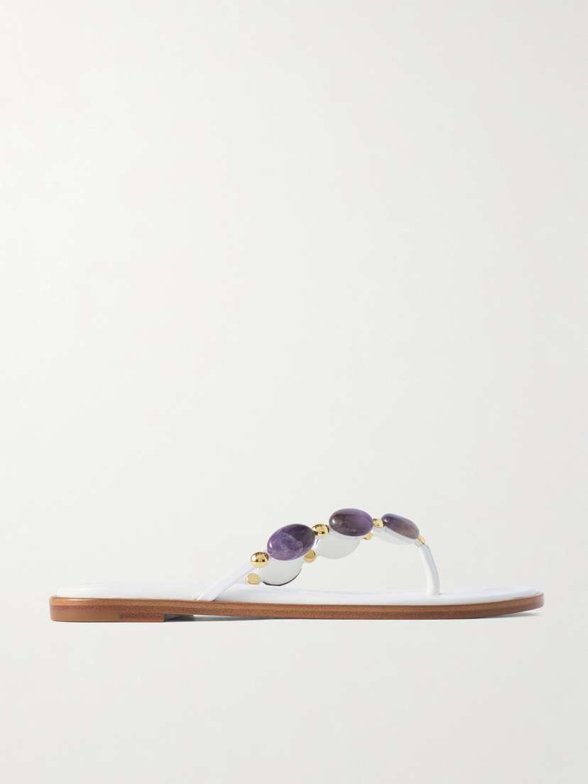 Gianvito Rossi Shanti Embellished Leather Flip Flops