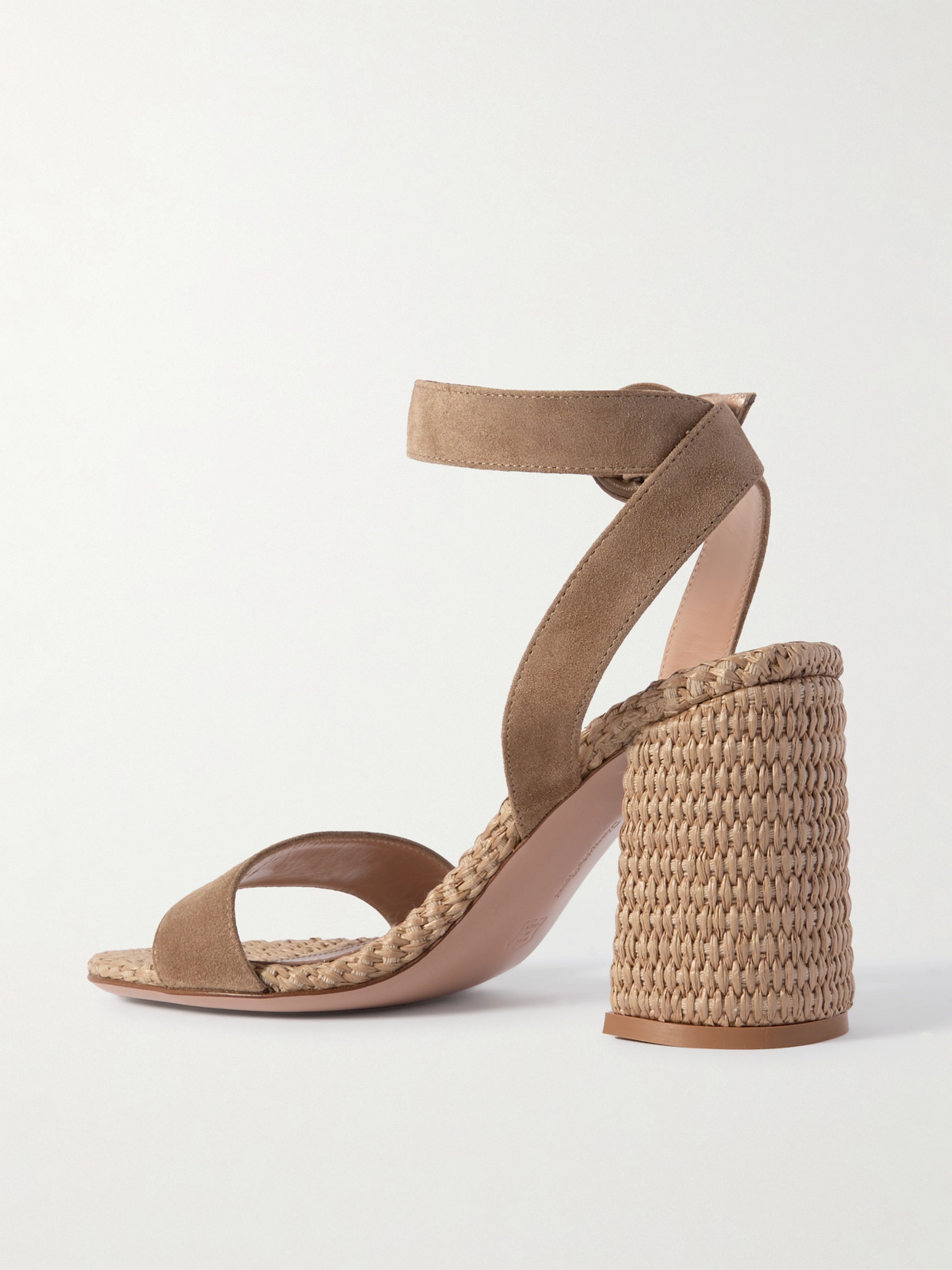GIANVITO ROSSI LUANA 85 SUEDE AND RAFFIA SANDALS