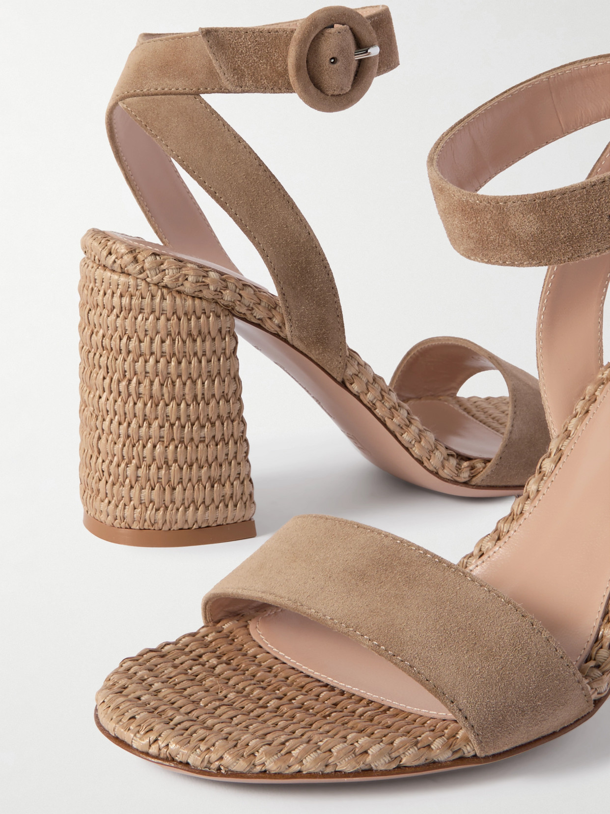 GIANVITO ROSSI LUANA 85 SUEDE AND RAFFIA SANDALS