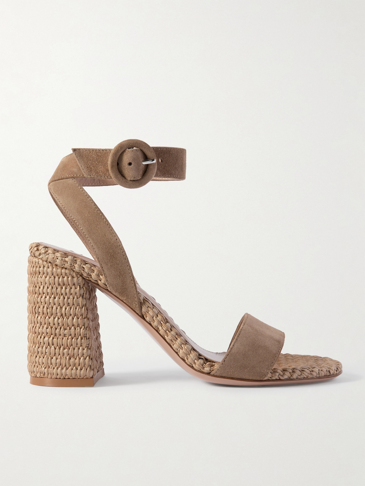 GIANVITO ROSSI LUANA 85 SUEDE AND RAFFIA SANDALS