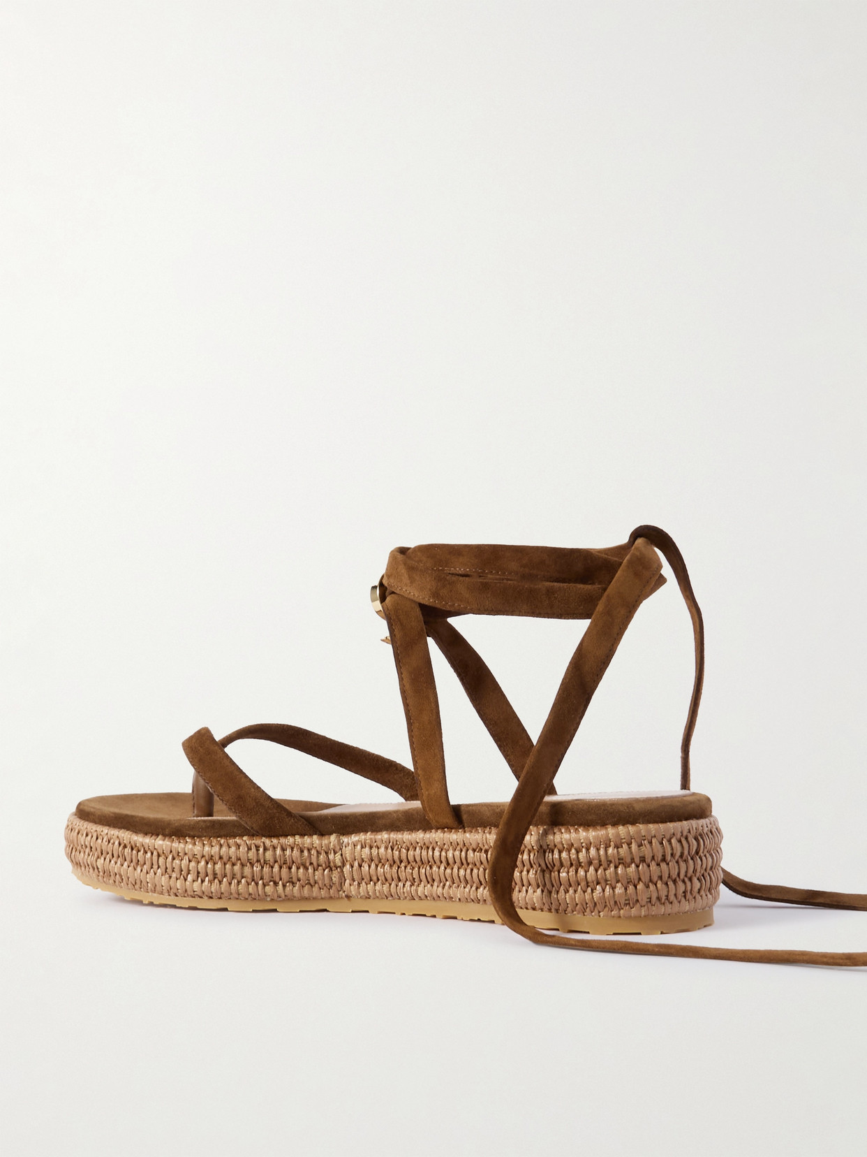GIANVITO ROSSI YASMINE EMBELLISHED RAFFIA-TRIMMED SUEDE SANDALS