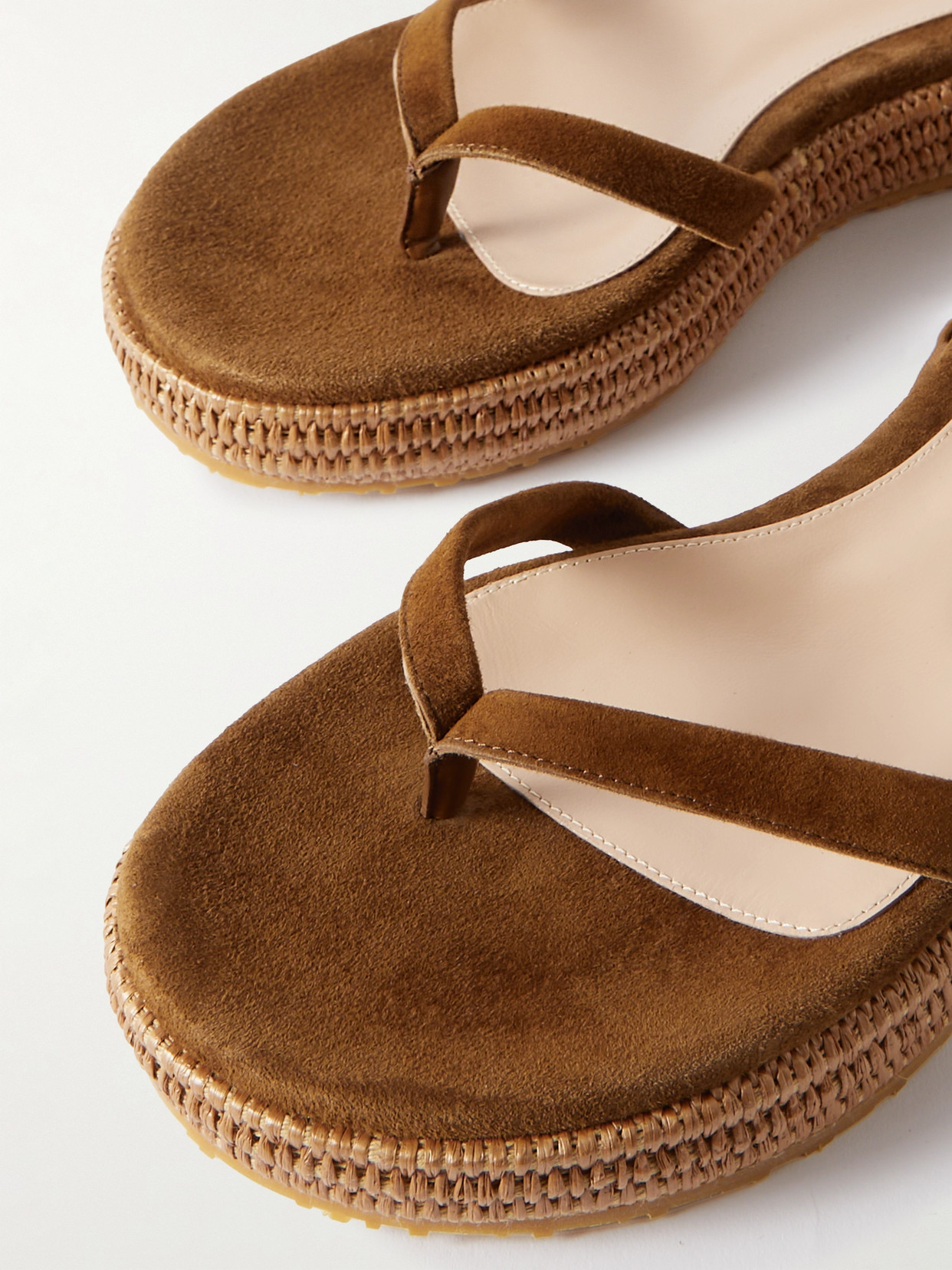 GIANVITO ROSSI YASMINE EMBELLISHED RAFFIA-TRIMMED SUEDE SANDALS