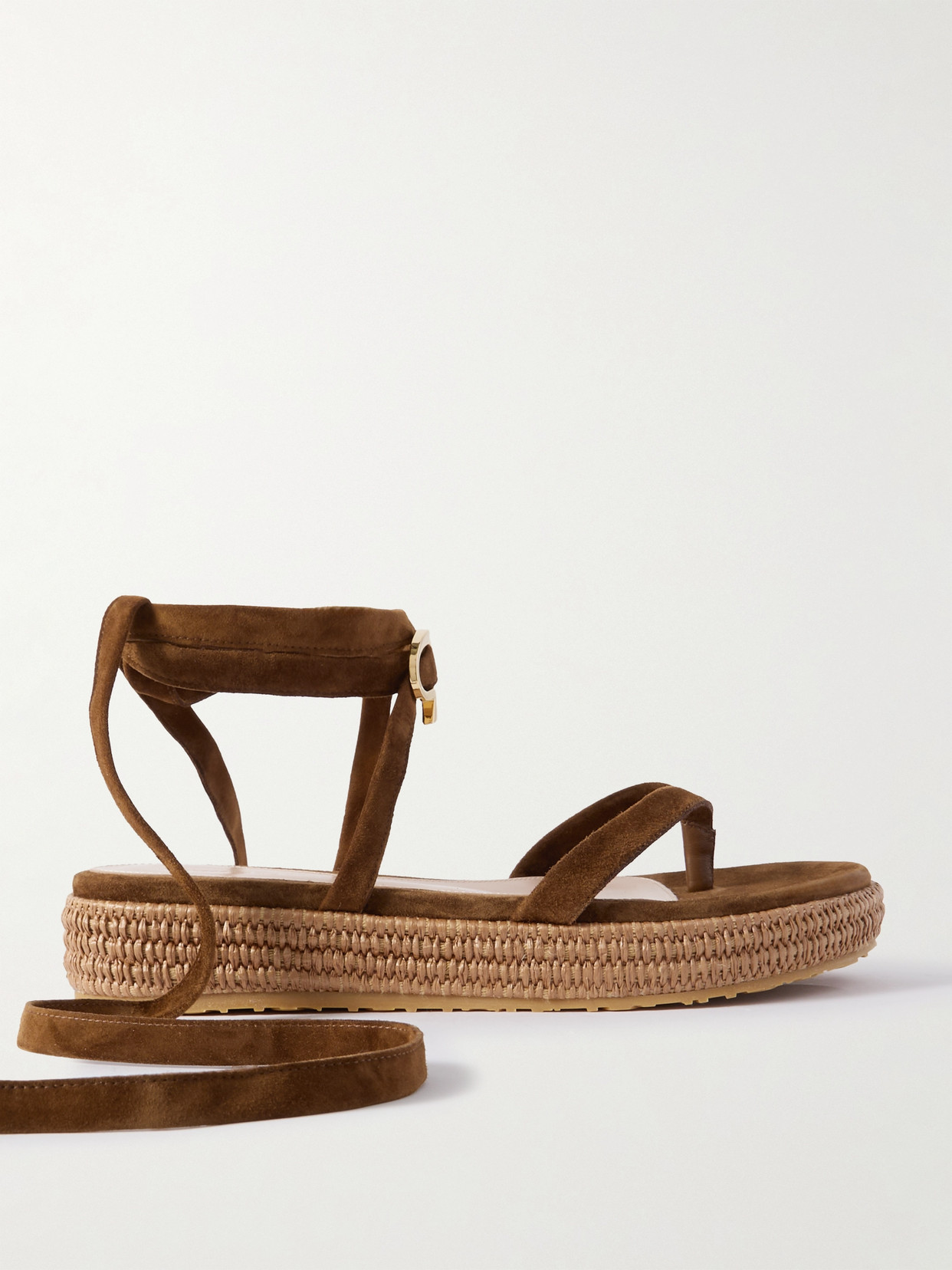 Gianvito Rossi Yasmine Embellished Raffia-trimmed Suede Sandals In Brown