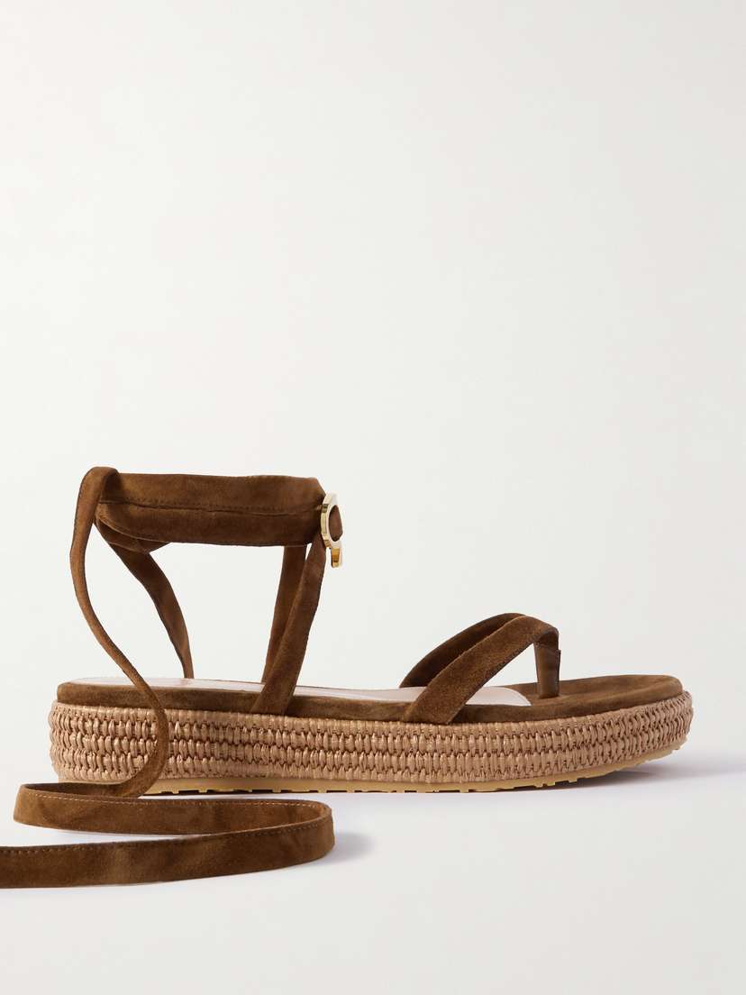 Gianvito Rossi Yasmine Embellished Raffia-trimmed Suede Sandals