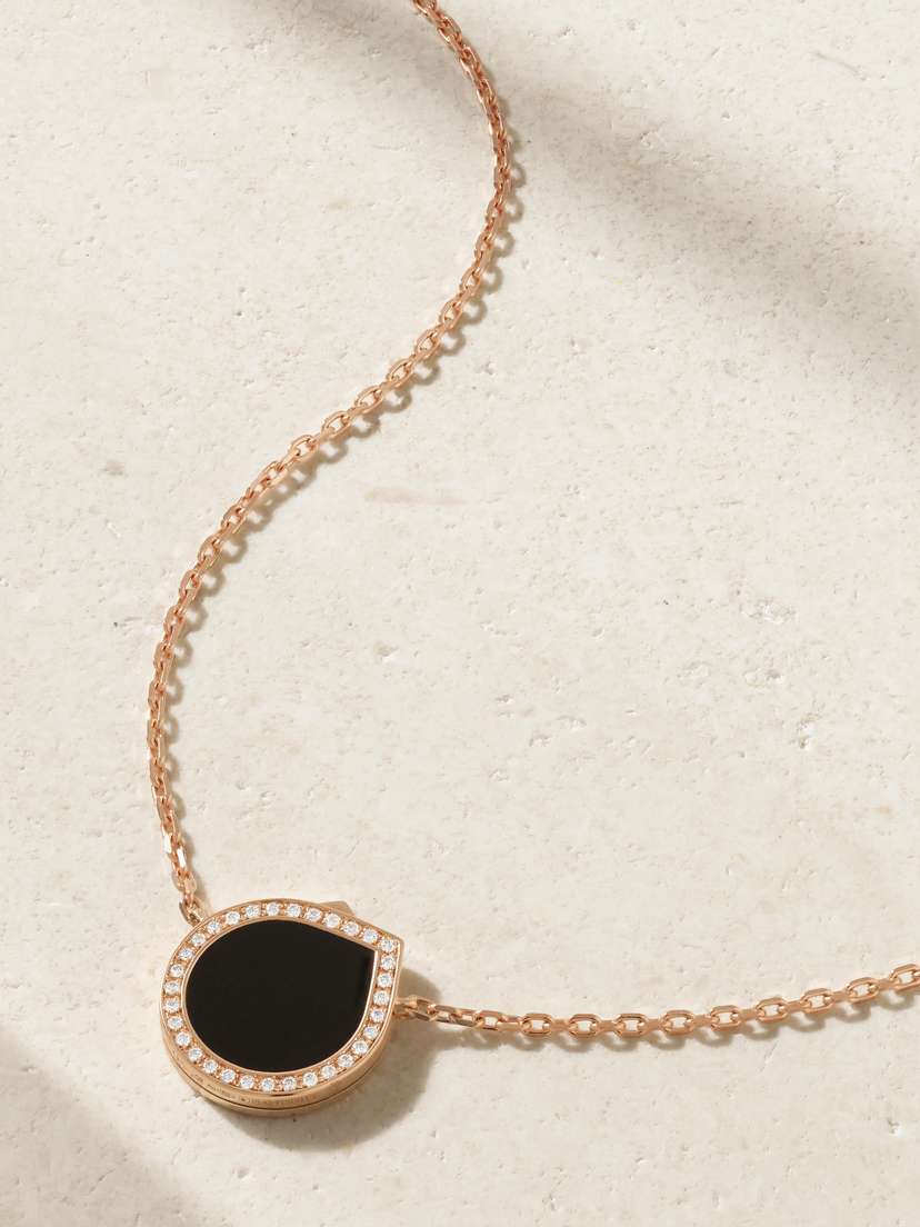 Repossi Antifer 18-karat Rose Gold, Onyx And Diamond Necklace