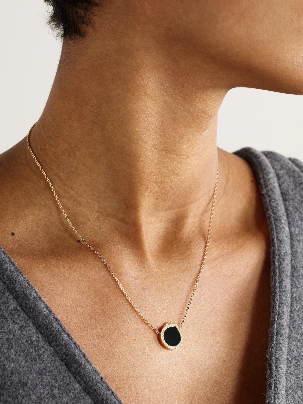 Repossi Antifer 18-karat Rose Gold, Onyx And Diamond Necklace In Black