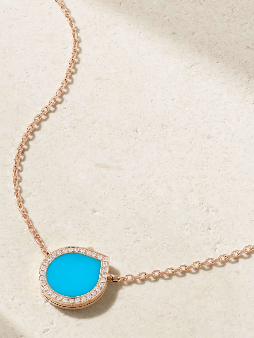 Repossi Antifer 18-karat Rose Gold, Turquoise And Diamond Necklace