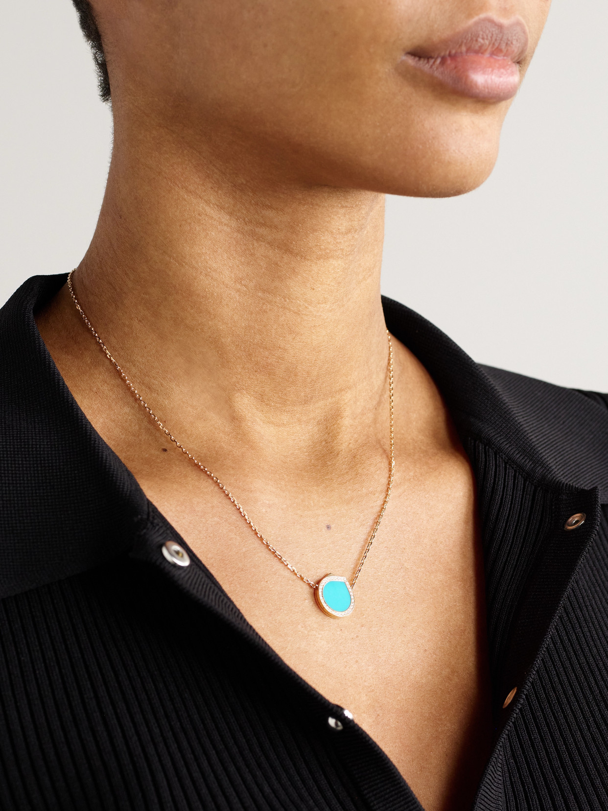 Repossi Antifer 18-karat Rose Gold, Turquoise And Diamond Necklace In Blue