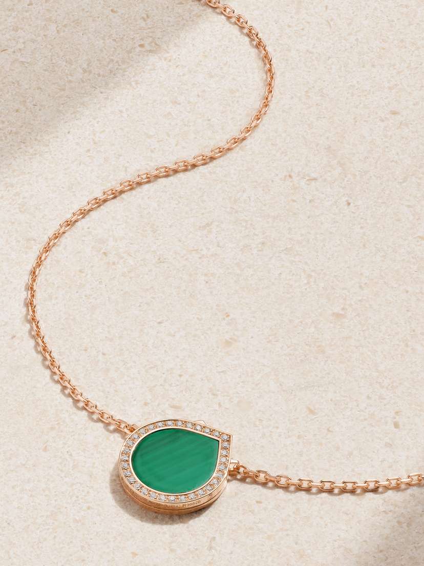 Repossi Antifer 18-karat Rose Gold, Malachite And Diamond Necklace