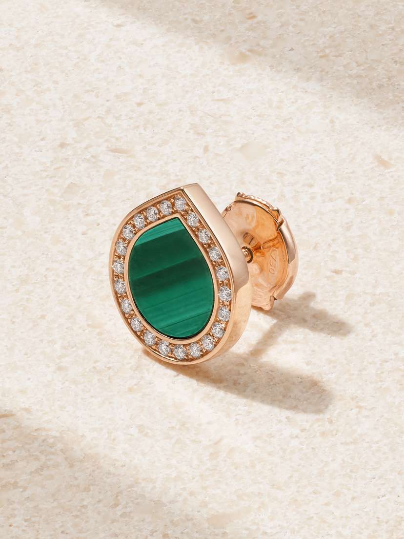 Repossi Antifer 18-karat Rose Gold, Malachite And Diamond Single Earring