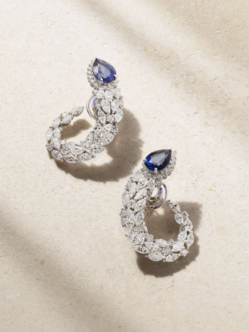 YEPREM 18-karat White Gold, Diamond And Sapphire Earrings