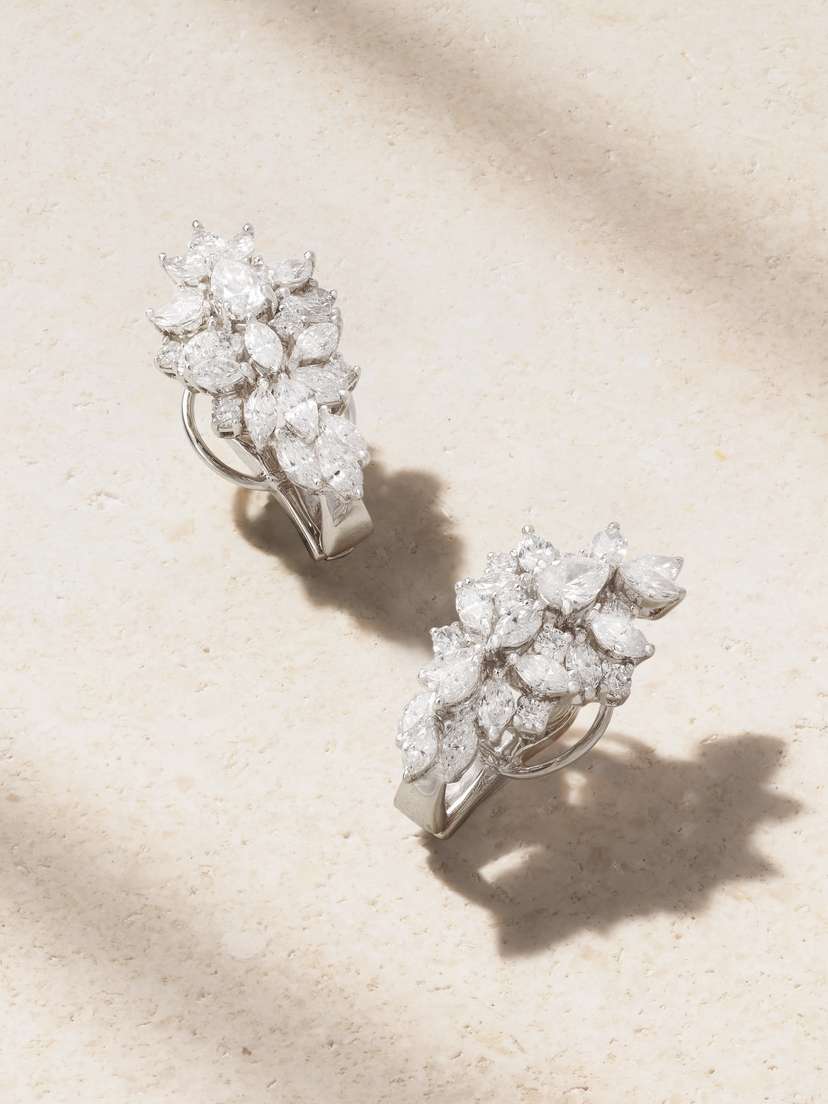 YEPREM 18-karat White Gold Diamond Earrings