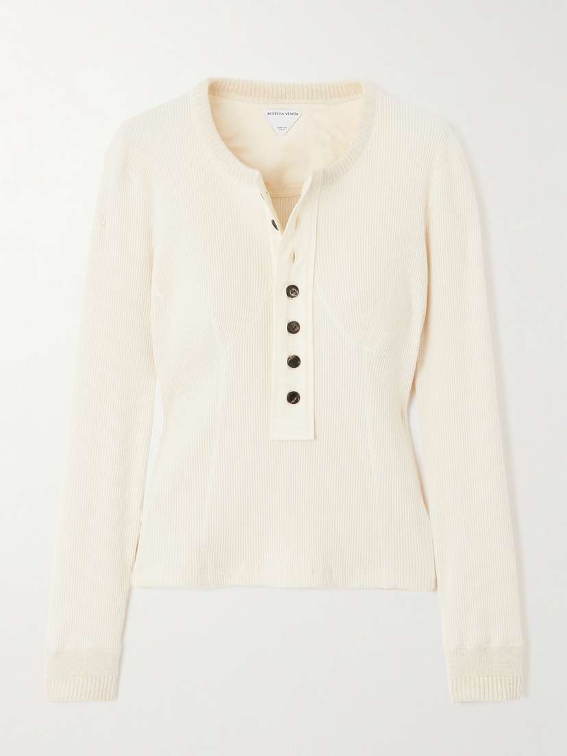 Bottega Veneta Ribbed Stretch-cotton Henley Top