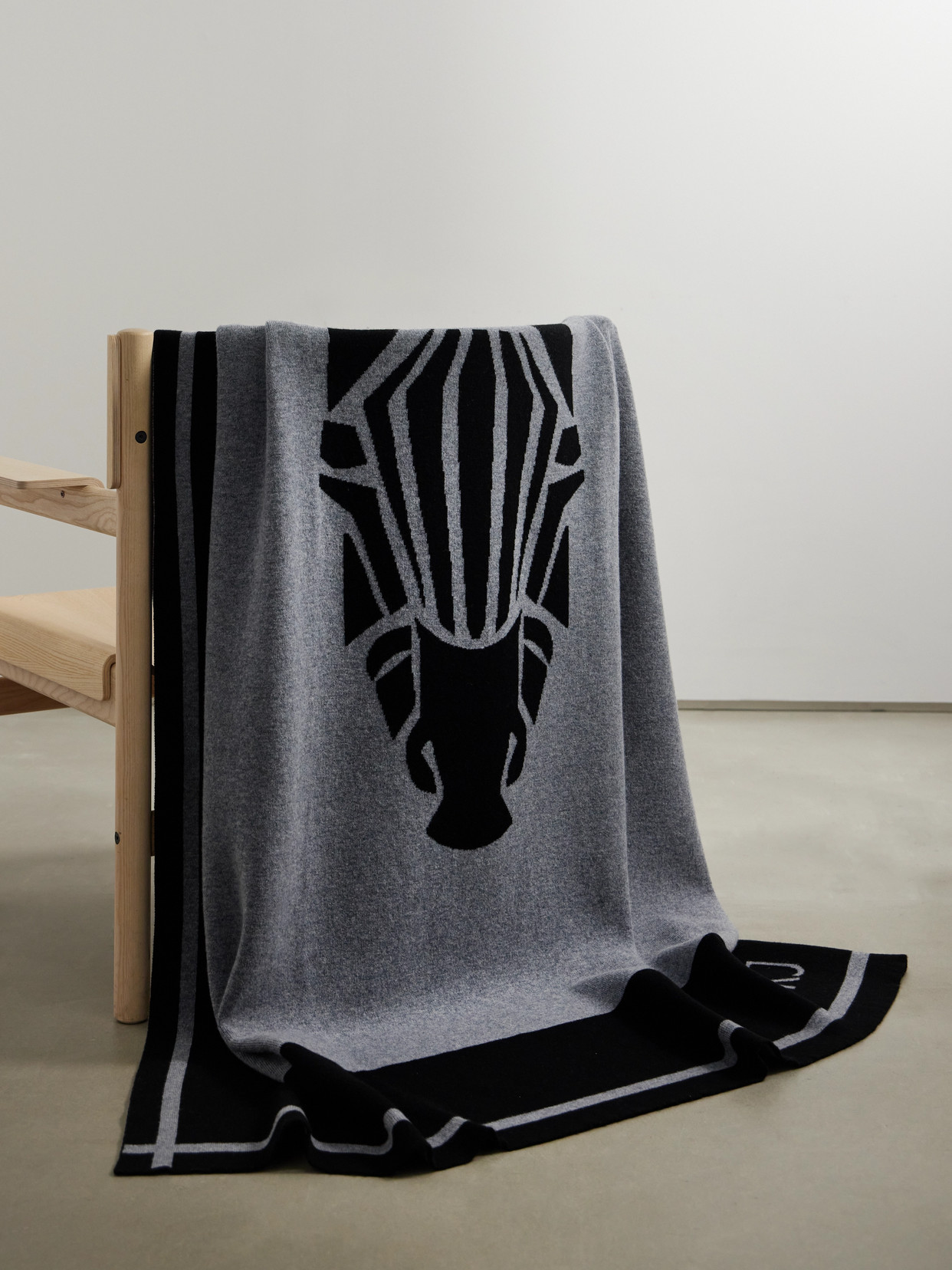 Diane Kordas - Zebra Jacquard-knit Merino Wool Blanket - Black