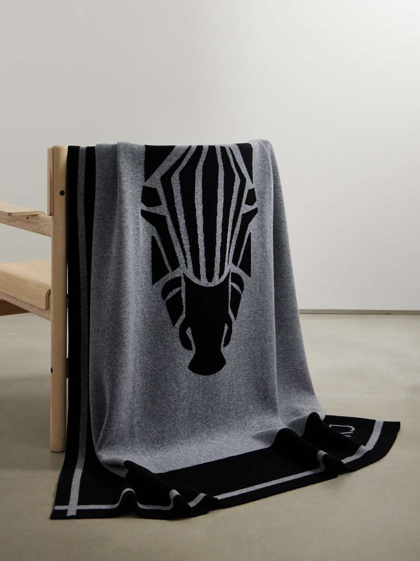 Diane Kordas Zebra Jacquard-knit Merino Wool Blanket