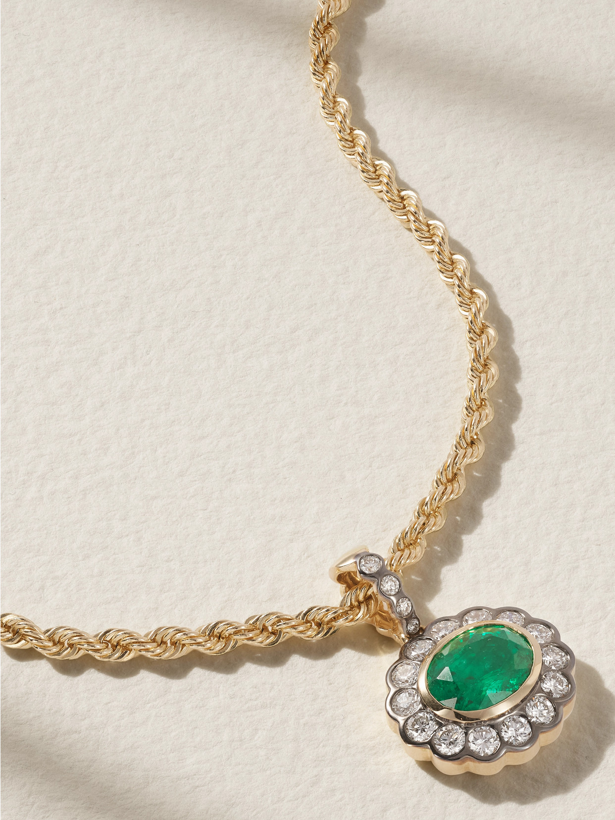 Shop Marlo Laz 14-karat Yellow And White Gold, Emerald And Diamond Necklace